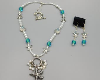 Beachy Pearl Starfish Necklace And Earrings