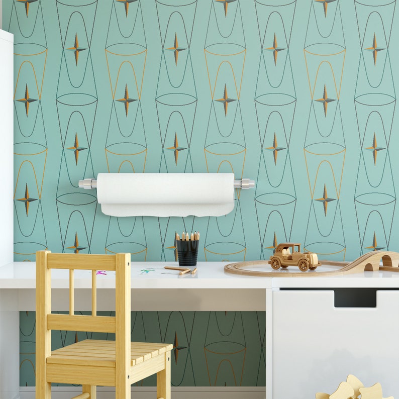 Retro Geometric Mid Century Removable Wallpaper Vintage Etsy