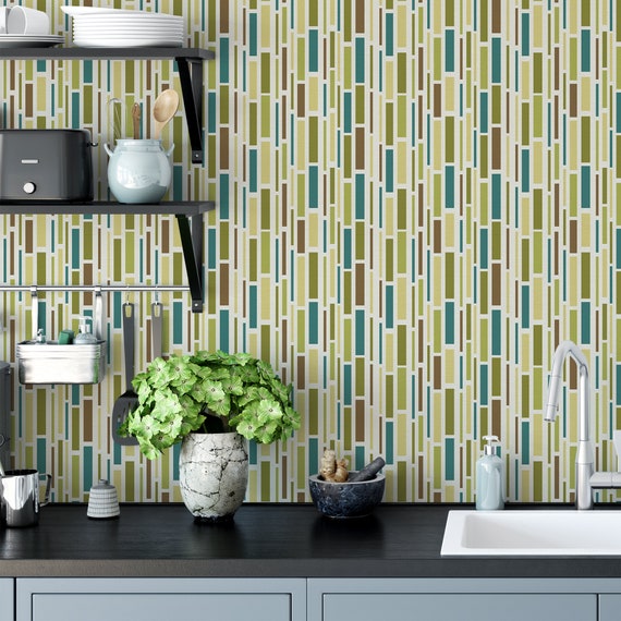 Mid Century Removable Wallpaper Whimsical Vintage Wallpaper Etsy