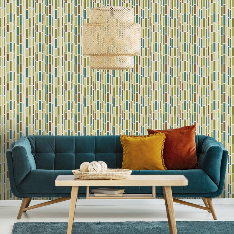 Mid Century Removable Wallpaper Whimsical Vintage Wallpaper Etsy