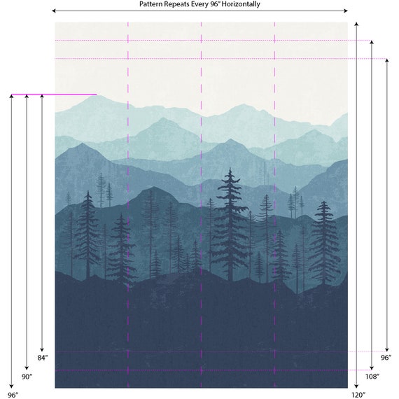 Mountain Wallpaper Woodland Wallpaper Forest Blue Ombre Mural Wallpaper Wall Mural Kids Wallpaper Removable Wallpaper W1080