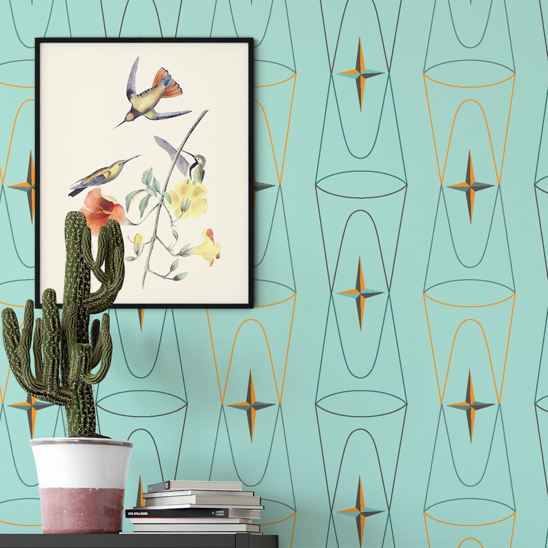 Retro Geometric Mid Century Removable Wallpaper Vintage Etsy
