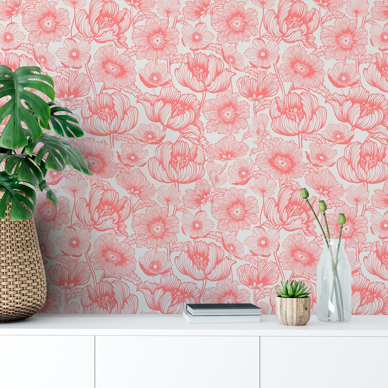 Poppy Wallpaper Large Floral Peel and Stick Removable | Etsy