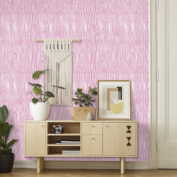 Macrame Pared Colgando En Rosa Fondo De Pantalla Extraible Etsy