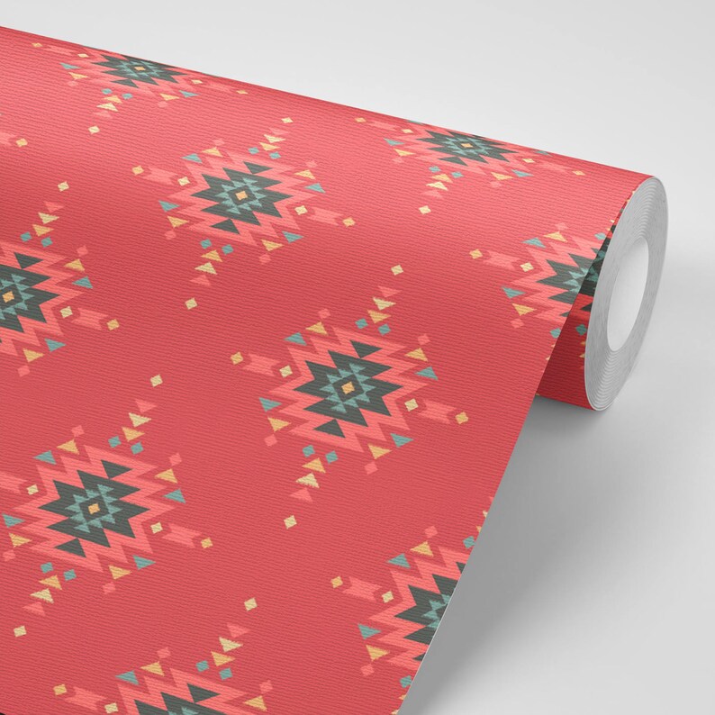 Southwestern Removable Wallpaper Geometric Wallpaper Boho Wallpaper Southwestern Decor Red Wallpaper W1182 Aztec Wallpaper