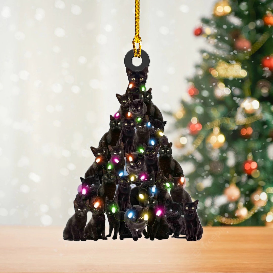 Black Cat Christmas Tree Ornament for Black Cat Lovers, Funny Cat