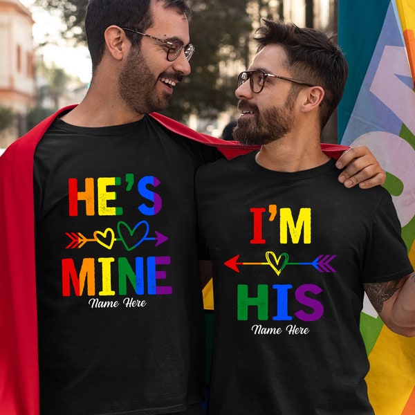 Custom Name I'm His He's Mine Gay Couple Tshirt, Gay Pride Tshirt, Galentines Day Tshirt, LGBT Couple Matching Tshirt, Gay Tee