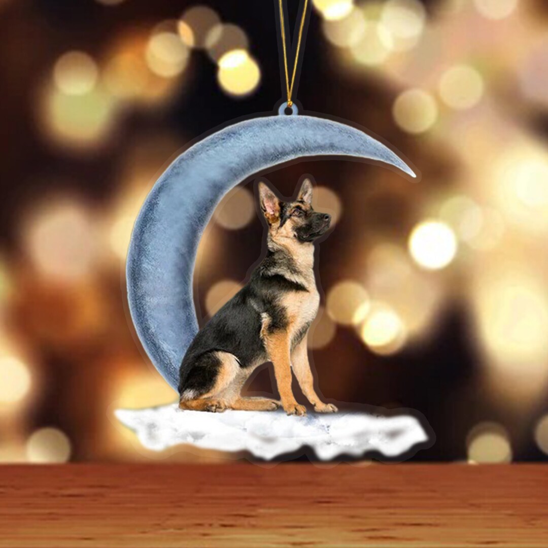 German Shepherd Sits on the Moon Hanging Ornament, Dog Ornament Gift ...