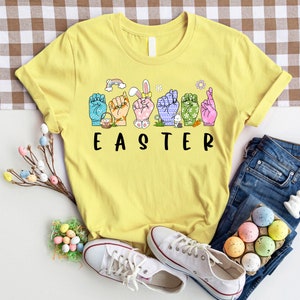 Happy Easter Sign Language Shirt, Easter Bunny Shirt, ASL Gift, Cute Easter Shirt, Deaf Pride Tee, Sign Language Gift T-Shirt