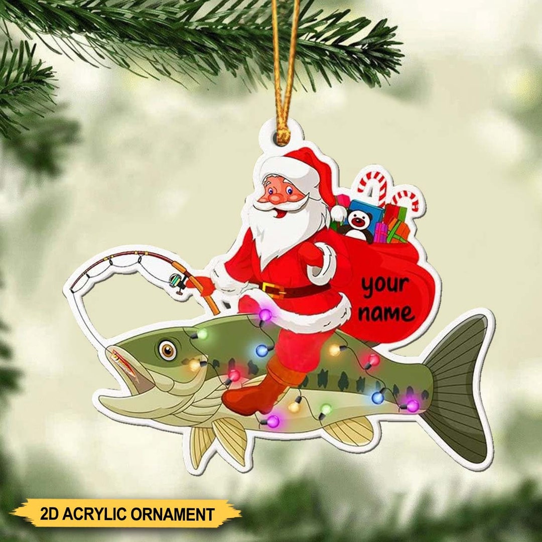 Santa Fishing Ornaments for Christmas Tree, Christmas Gifts for Fisherman, Fishing Lovers