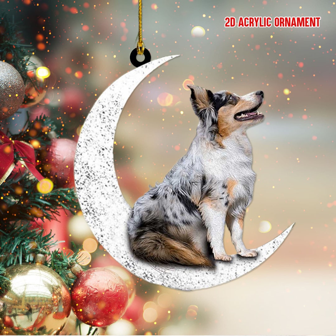 Australian Shepherd Sit on the Moon Ornament, Australian Shepherd