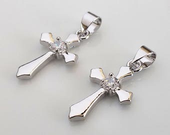 1 Pcs /Pave Cross Cubic Zirconia Pendant / Cross Charms, Cz Cross Charms /Real Rhodium Plated /  25 x 11.7 x 3mm/ 12L3-33S-04C