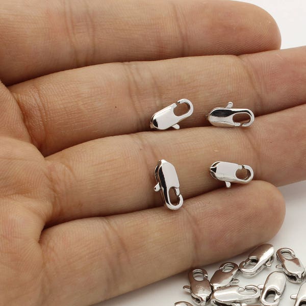 10 Pcs,Rhodium Plated Lobster Claw Clasp,Real Rhodium Plated (Not imitation) over Brass,Jewelry Supplies Findings, 10.3mmx5.2mm/12R3-43S-04C