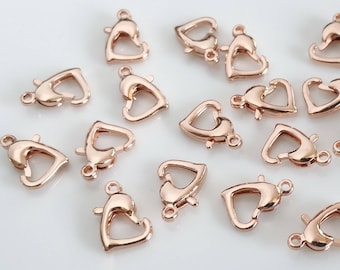 10 piezas, broches de corazón de langosta de oro rosa, chapado en oro rosa real (no imitación) sobre latón, hallazgos de suministros de joyería, 13x9mm / 12L3-42R-04C