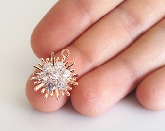 Flower Cubic Zirconia Pendant Jewelry Supply not imitation plating 15.5x13x3.8mm 12L4-10G-04C Craft Supplies Real 16K Gold Plated