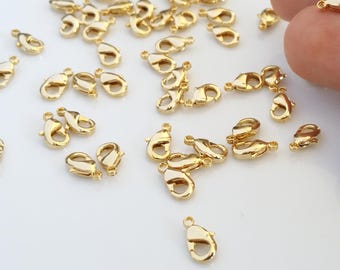 10 Pcs, 16K Gold Lobster Claw Clasp, 16K Real Gold Plated (Not imitation) over Brass,Jewelry Supplies Findings, 9.5x5mm/ 12L4-41G-04C