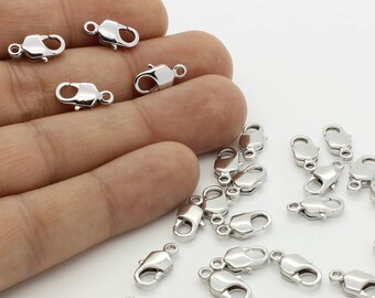 10 pcs Rhodium Lobster Clasps: Real Rhodium Plated Jewelry Findings (12.5mm)