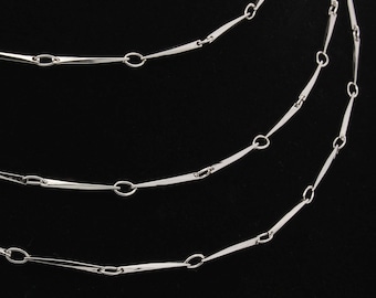 Victorian Style Bar and Link Chain Necklace, Rhodium Plated 3 Feet