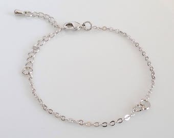 Dainty Chain Bracelet, Silver Bracelet Wholesale Beads, Thin Bracelet Chain, 10pcs for Sideway Pendent, Rhodium plated, Jewelry Supplies