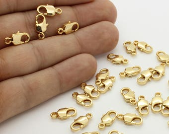 16K Gold Lobster Claw Clasps – 10pcs Jewelry Findings, 12.5x6.4mm Brass Gold Plated Clasps for Necklace & Bracelet Making