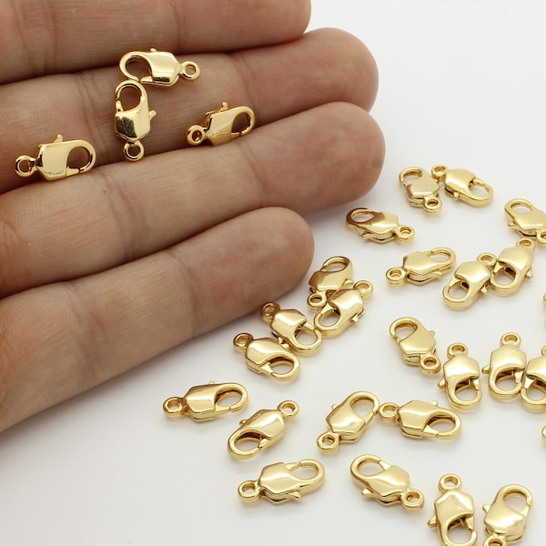 10 Pcs, 16K Gold Lobster Claw Clasp, 16K Real Gold Plated (Not imitation) over Brass,Jewelry Supplies Findings,12.5mm x 6.4 mm/ 12R2-41G-04C