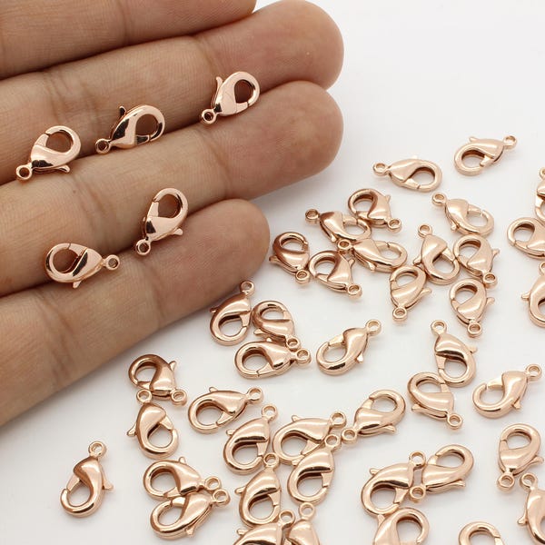 10 Pcs, Rose Gold Lobster Claw Clasp, Real Rose Gold Plated (Not imitation) over Brass,Jewelry Supplies Findings, 12mm x 8 mm/ 12L1-42R-04C