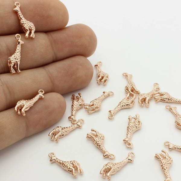 Tiny Giraffe Charm, collier en laiton, pendentif personnalisé, charme de girafe, charme animal, plaqué or rose véritable, pas de placage d’imitation / 22R1-17R-05C