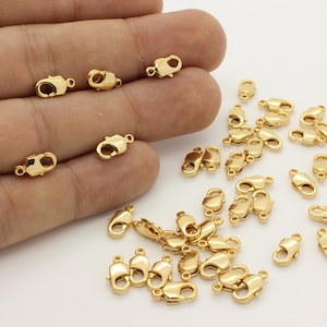 10 Pcs, 16K Gold Lobster Claw Clasp, 16K Real Gold Plated (Not imitation) over Brass,Jewelry Supplies Findings,9.7 mm x 4.8 mm/ 22R1-41G-04C