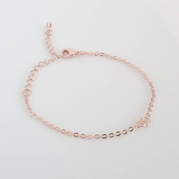 Dainty chain bracelet, 10pcs, W/ extender, For sideway pendent, Finished 7", 235SF, shiny Rose gold plated,nickel and lead Free