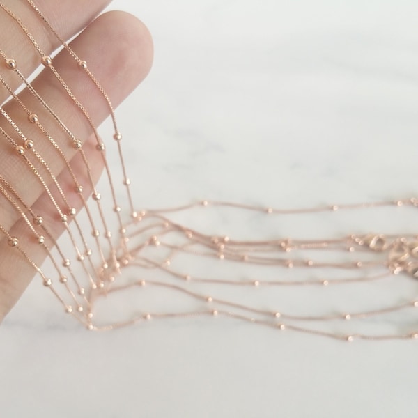 10Pcs Rose gold Satellite Necklace Wholesale Chain with Clasp, Jewelry Supplies Rose gold Satellite Rose gold Satellite Necklace, 05C-20-RG