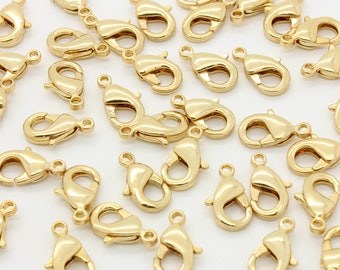 Fermoirs pinces de homard en or 16 carats : fournitures pour bijoux (12 x 8 mm, 10 pièces)