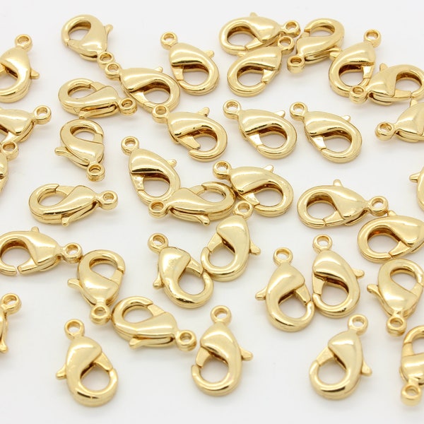 10 Pcs, 16K Gold Lobster Claw Clasp, 16K Real Gold Plated (Not imitation) over Brass,Jewelry Supplies Findings, 12x8mm/ 12L1-41G-04C