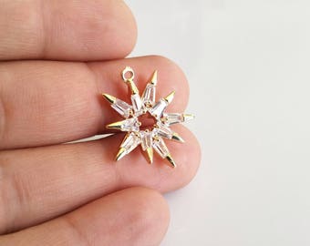 Flower Cubic Zirconia Pendant  Jewelry Supply not imitation plating  15.5x13x3.8mm  12L4-10G-04C Craft Supplies  Real 16K Gold Plated