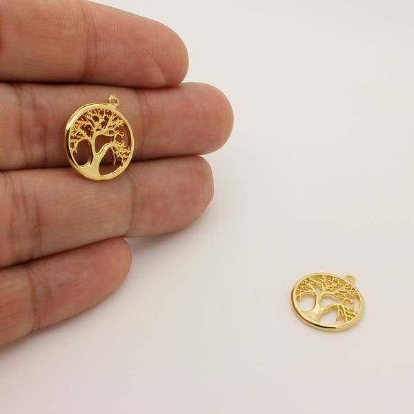 Tree Of Life Jewelry, 16K Gold Plated Tree Life Charm, Tree Life Pendant, Real Gold Tree Life Charm, 1 Pcs, Nature Charm, 22R2-16G-10C