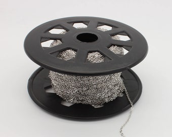 Rodiumpläterad kabelkedja – 10 meter bulkrulle, 1,6×1,8 mm