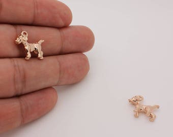 Dog Charm, Real Rose Gold Plated Over Brass, Farm Charm, Gold Farm Pendant, Tiny Dog Farm Pendant, Animal Farm Charm, 1 Pc, 22R2-32R-10C