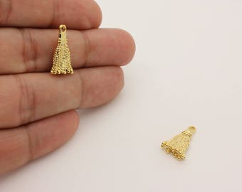Real 16K Gold Plated Tassel Charm, Brass Tassel, Tassel Earring, Tassel Necklace, Jewelry Making, 1 Pcs, Dainty Tassel Charm, 22R2-10G-10C