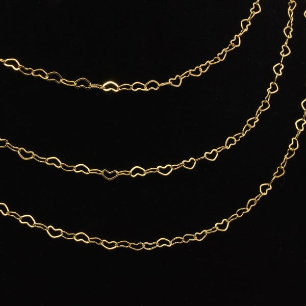 Heart Chain, 3 feet, Fancy Heart Chain, Multi Heart Chain, Real 16K Gold Plated, Bulk Chain Necklace, Jewelry Wholesale,Bulk Chain,CH1-G-06C