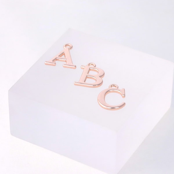 5Pcs, Dainty 16k Rose gold Personalized Initial Charm, Initial Pendant, Letter Charm, Minimalist Alphabet Letter Charm, Add-On Charm/INITIAL