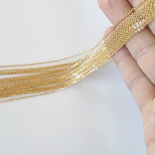 10 Gold Necklace Chain, Anti Tarnish Gold Сhain, Thin Chain, Delicate Chain, Gold Link Chain, Chain Supply, 16K Real Gold Plated, Beads