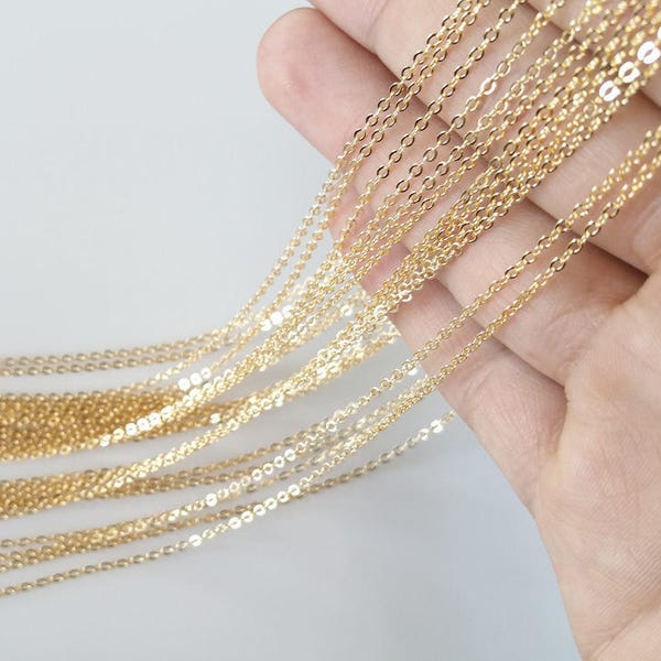 10 Pcs 16K Gold Necklace Chain, Gold Bulk Cable Chain, Chain Necklace, Wholesale Supplies, Craft Findings, Clasp Bulk Chain, 2CH-GP-10