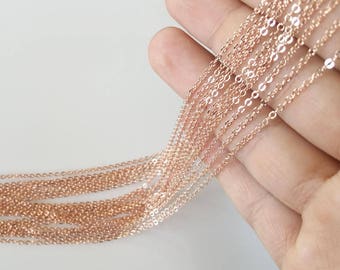 10 Rose Gold Chain Necklace, Wholesale Beads, Anti Tarnish Rose Gold Rolo Chain, Flat Cable Chain, Dainty Chain, Rose Gold Chain Chain