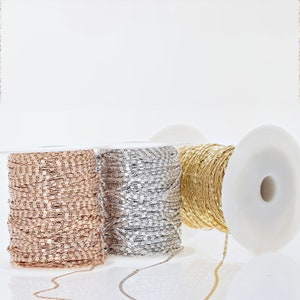 16K Gold Cable Chain: Rose Gold & Rhodium Plated, DIY Jewelry Making (3 Feet)
