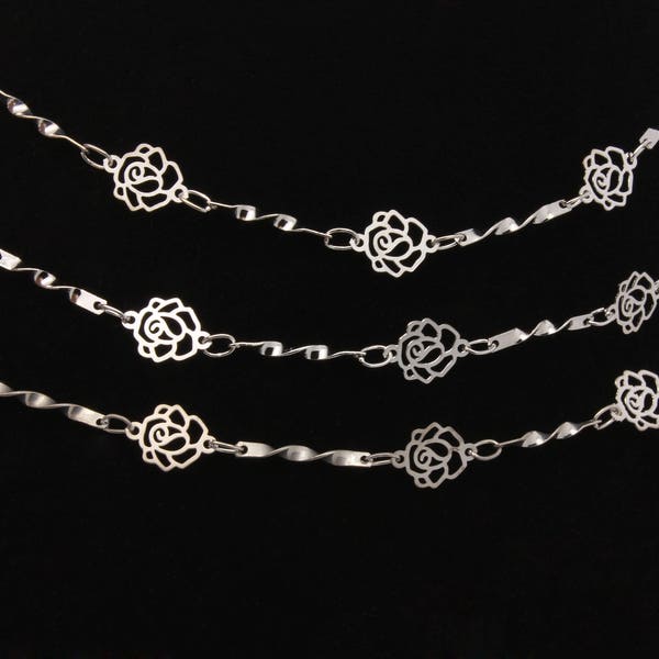Silver Rose Bulk Chain, Handmade chain, Fancy Silver Rose Chain, 3 Feet, Textured Chain, Decorative Chain, Link Chain, CH19-S-06C