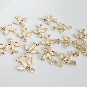 Gold Flying Swallow Bird Charm: 16K Plated Jewelry Pendant 1 Pc