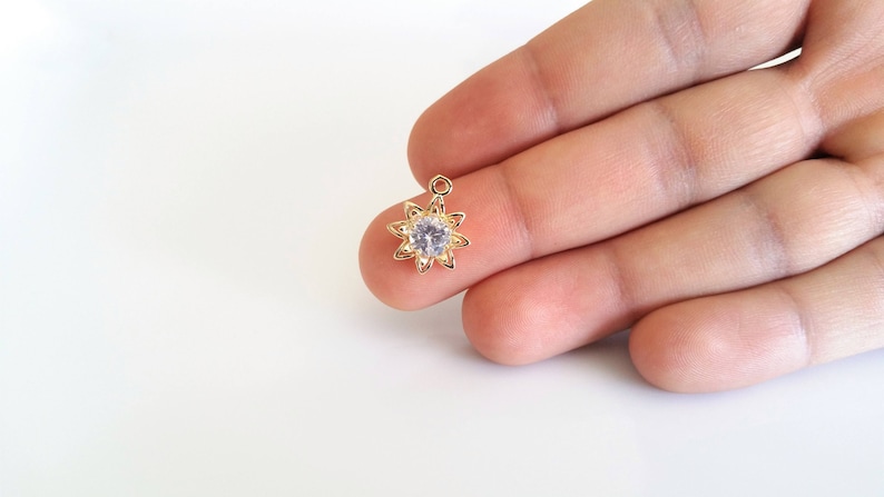 Flower Cubic Zirconia Pendant Jewelry Supply not imitation plating 15.5x13x3.8mm 12L4-10G-04C Craft Supplies Real 16K Gold Plated