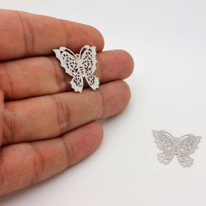 2 Pcs Rhodium Plated Filigree Butterfly Pendant: Brass Charm Link
