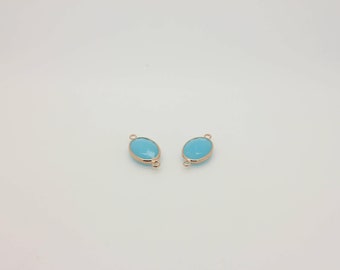 Rose Gold Plated Oval Turquoise (1 Pc) Glass Connector Pendant (25x13.6mm)