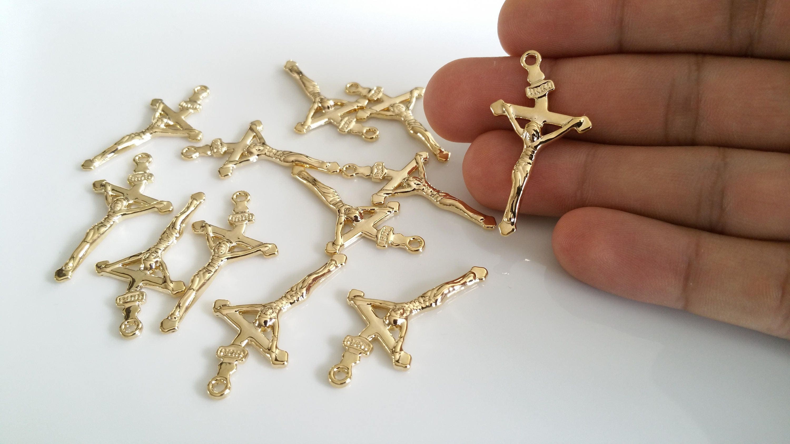 Pendentif Crucifix Double Face EP Plaqué Or – Pour Chapelet Ou Chaîne