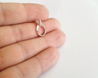 Rose Gold Plated Mini Ring Charm: Cubic Zirconia Pendant 1 Pc